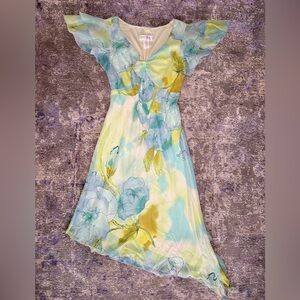 Vintage y2k Giorgio Fiorlini Blue and Green Dress asymmetrical hem